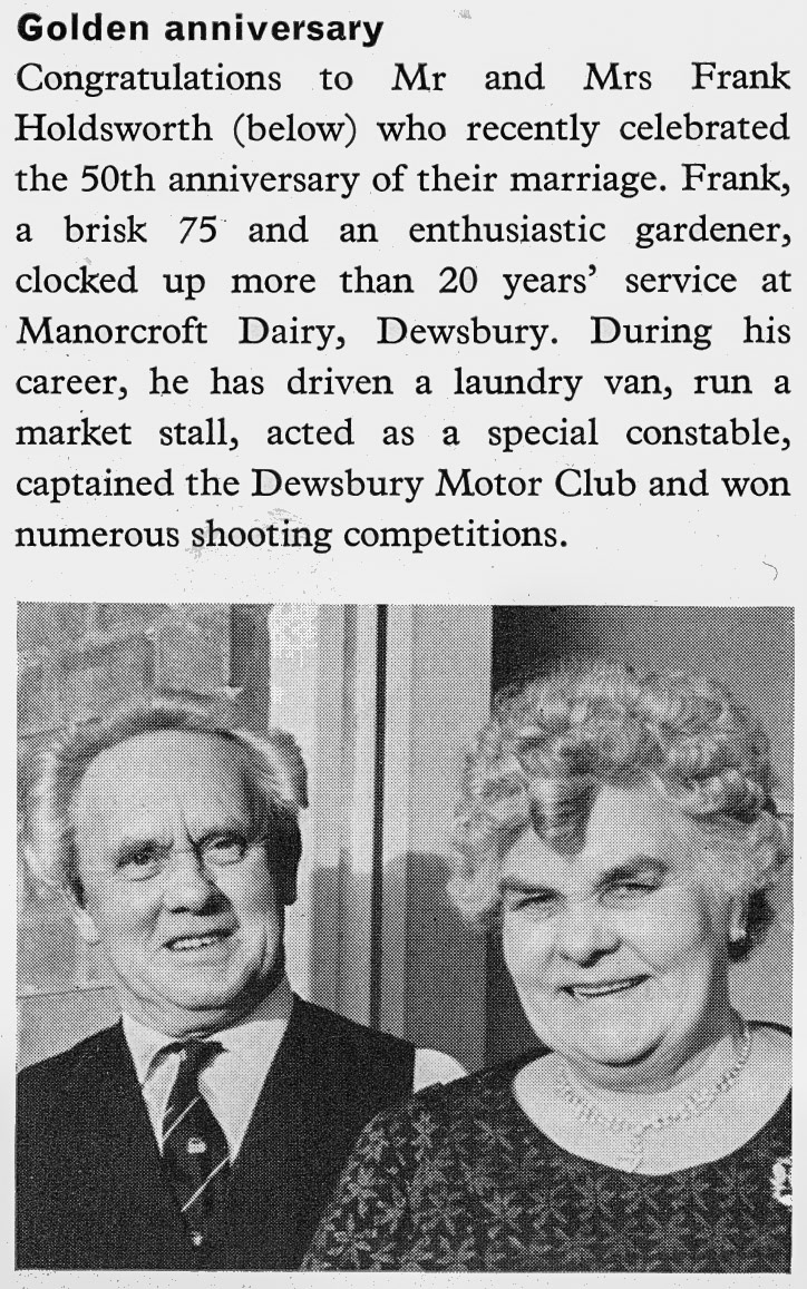 1967 Manorcroft Dairy employee Frank Holdsworth and his wife celebrate their Golden Wedding.  (Express News Spring)
