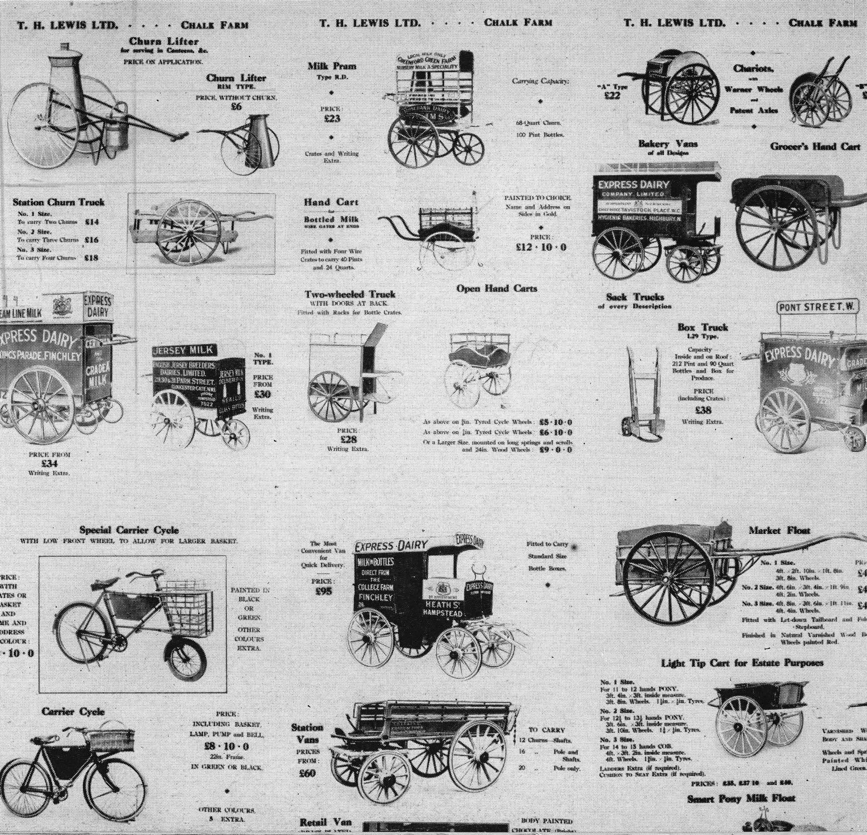 1900's T.H. Lewis catalogue with a wide range of different vehicles. (From Express Story 1864 - 1964)