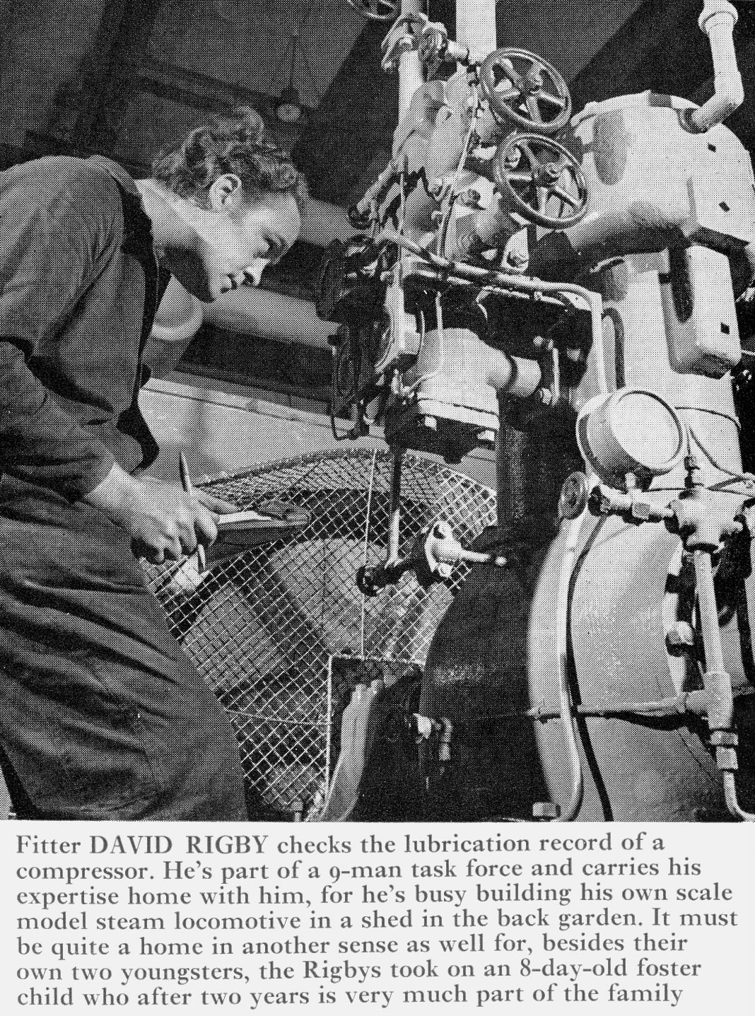 1971 Wythenshawe-Fitter David Rigby checks an ammonia compressor. (Express News Xmas)
