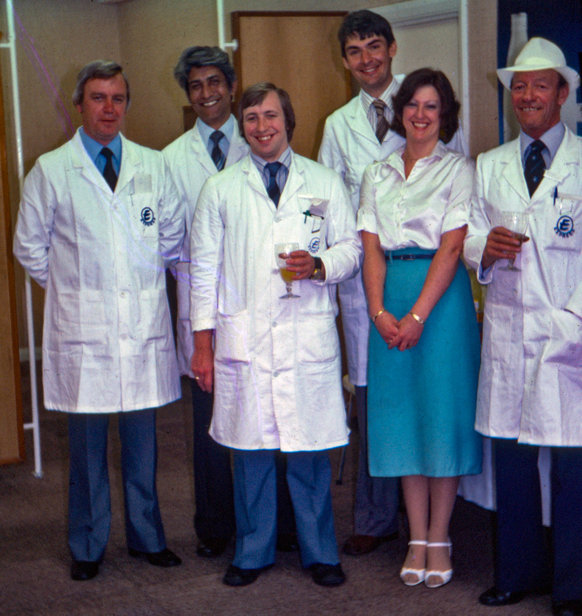 1980 South Morden, Princess Anne visit. Keith Farrell, Ralph Emerson, Chris Burton, Peter Roper, Monica Smith and Reg Noquet. (Express Dairy Tales collection)