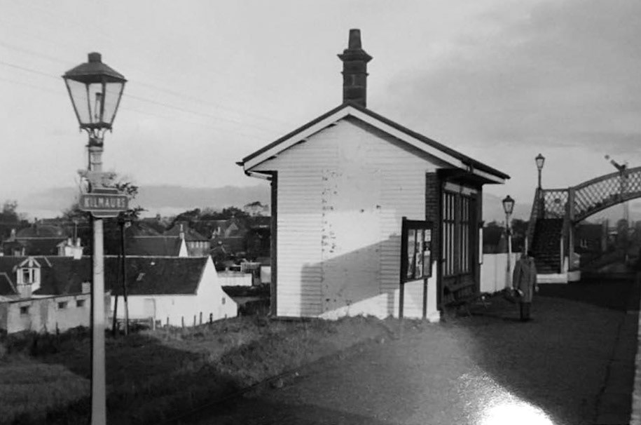 Old Railway station pre-reopening. My great grandfather John McGilp moved to Kilmaurs in the late 1920's/early 1930's to work for the railway. They lived on Crosshouse Road on the other side of the railway line from the Industrial estate (at that time Creamery). I think the house was nicknamed 'Paddy’s Castle' (Courtesy J John Buchanan MacGilp, Kilmaurs And Stewarton Memories FB Group)