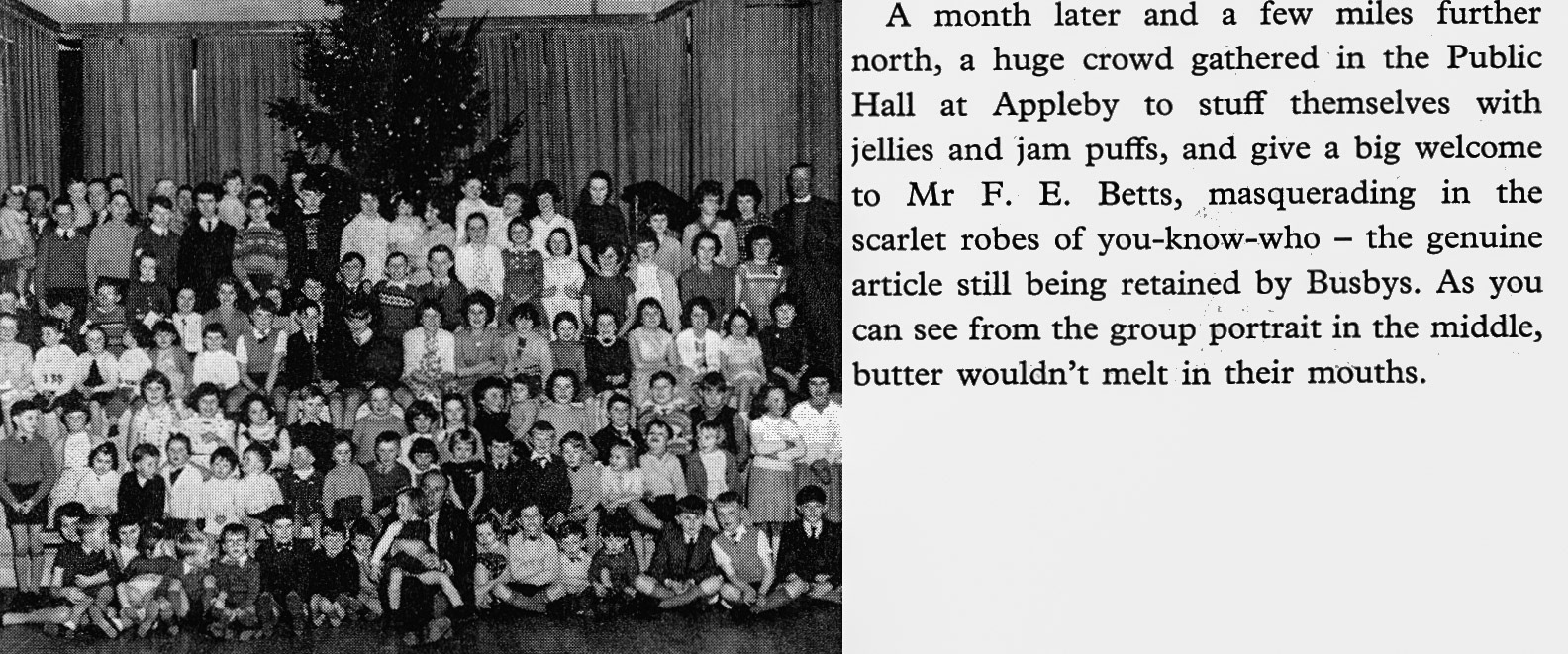 1962 Appleby Christmas Party, with Manager F.E. Betts as Father Christmas.  (Express News Spring)
