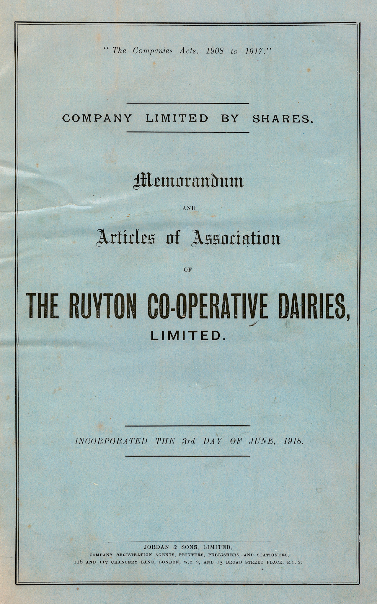 1918 Ruyton Co-operative Dairies Ltd Articles of Association