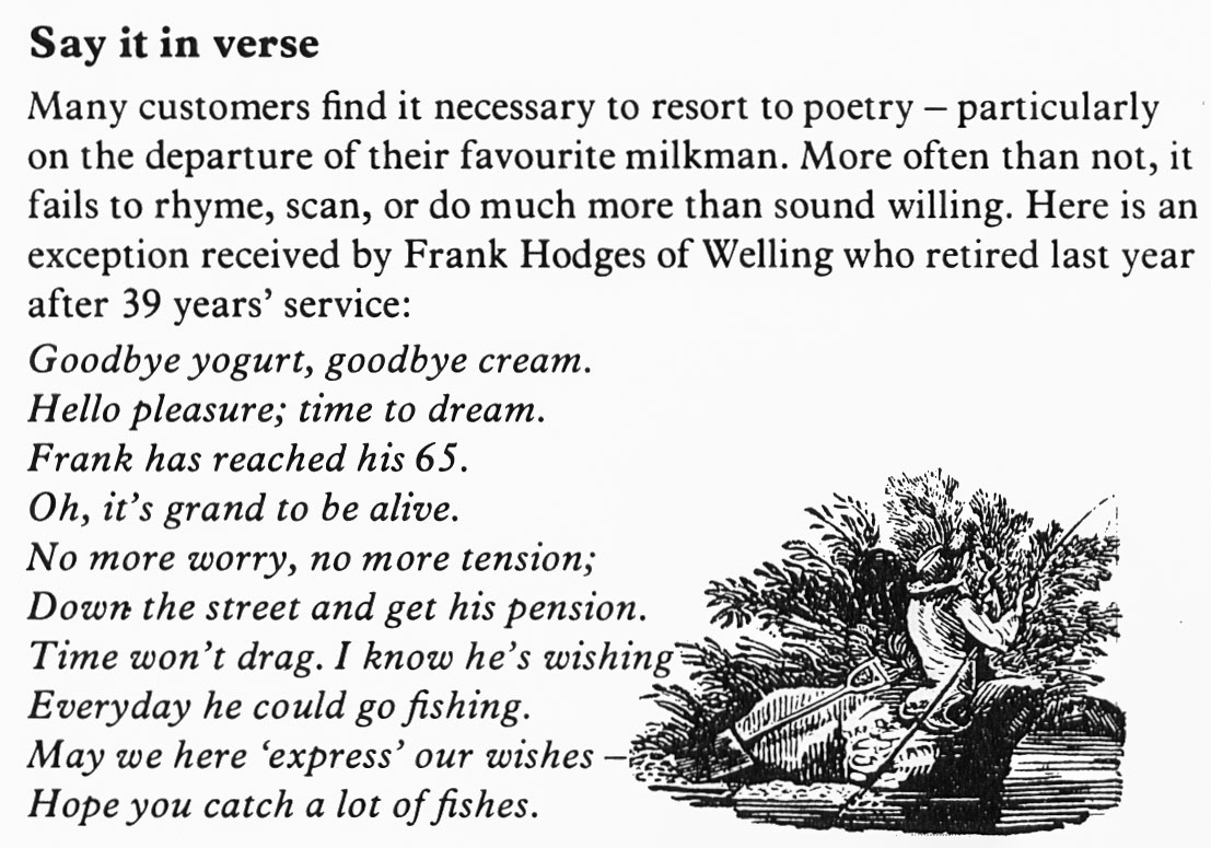 1978 Poem for Frank Hodges of Welling who retired after 39 years.  (Express News Spring)