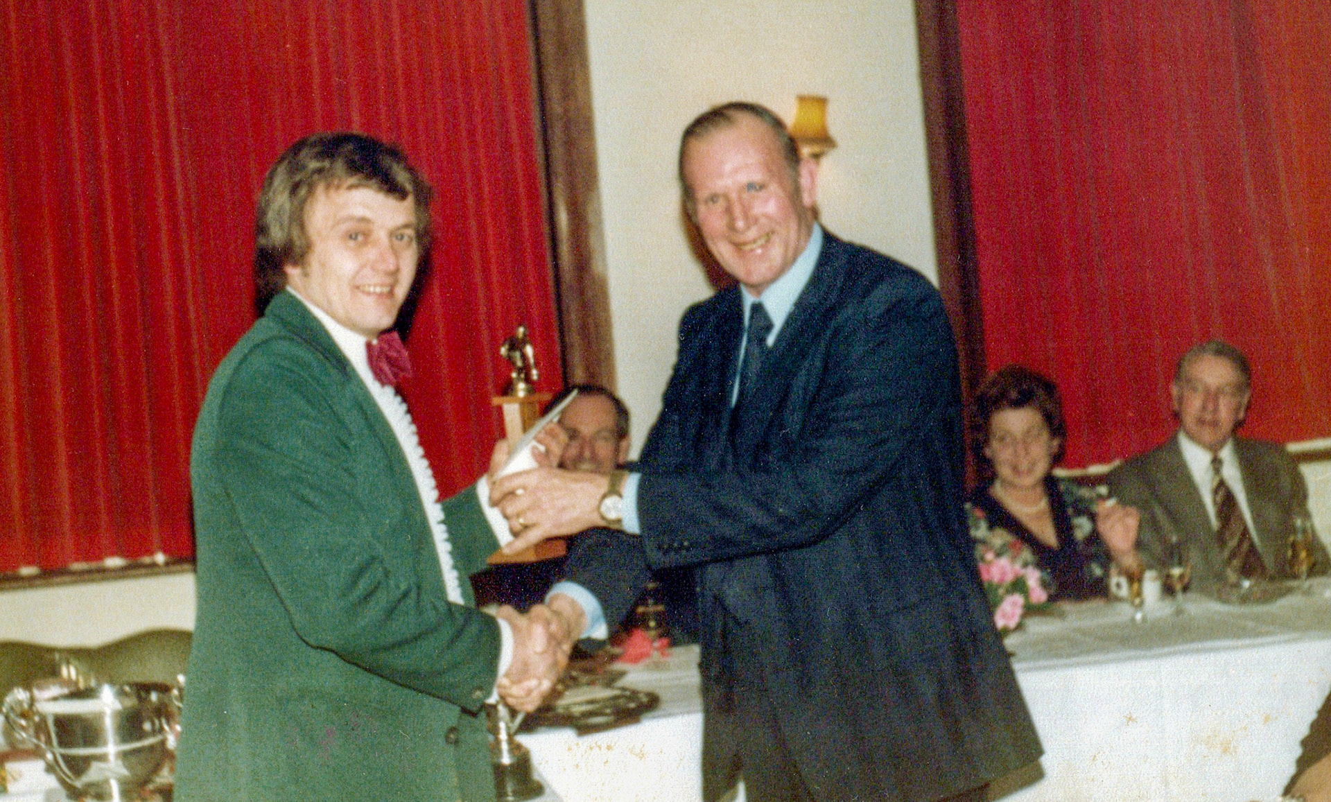 1980's Minsterley Bowling Club. Carol Bennett comments "My brother Terry Gray and Bert Evans" (Courtesy Joe Lyons)