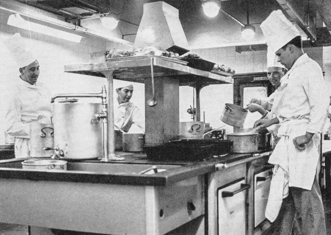 1960's Marsham Court Hotel, Bournemouth-preparing lunch. (From Express Story 1864 - 1964)