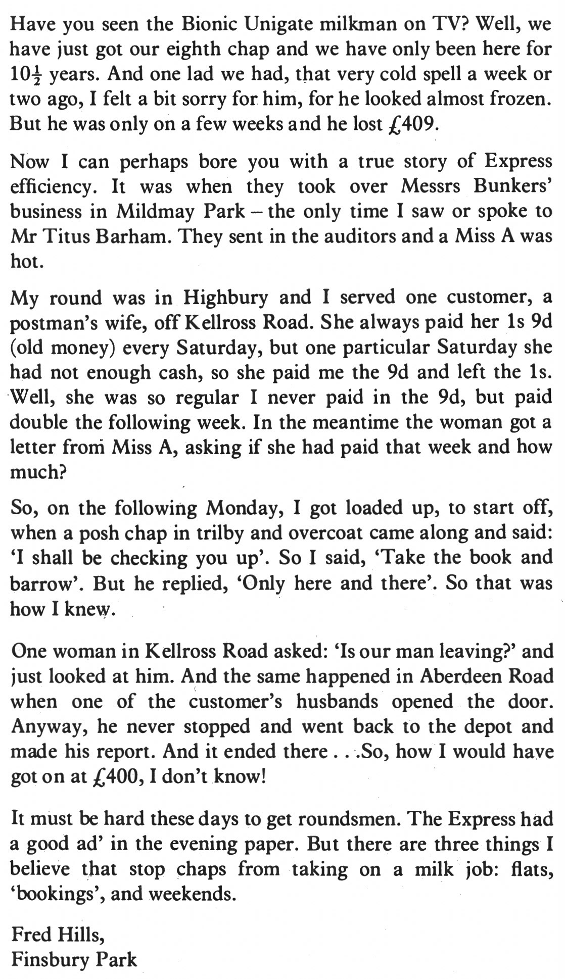 1978 Highbury memories from Fred Hills. (Express News Autumn)