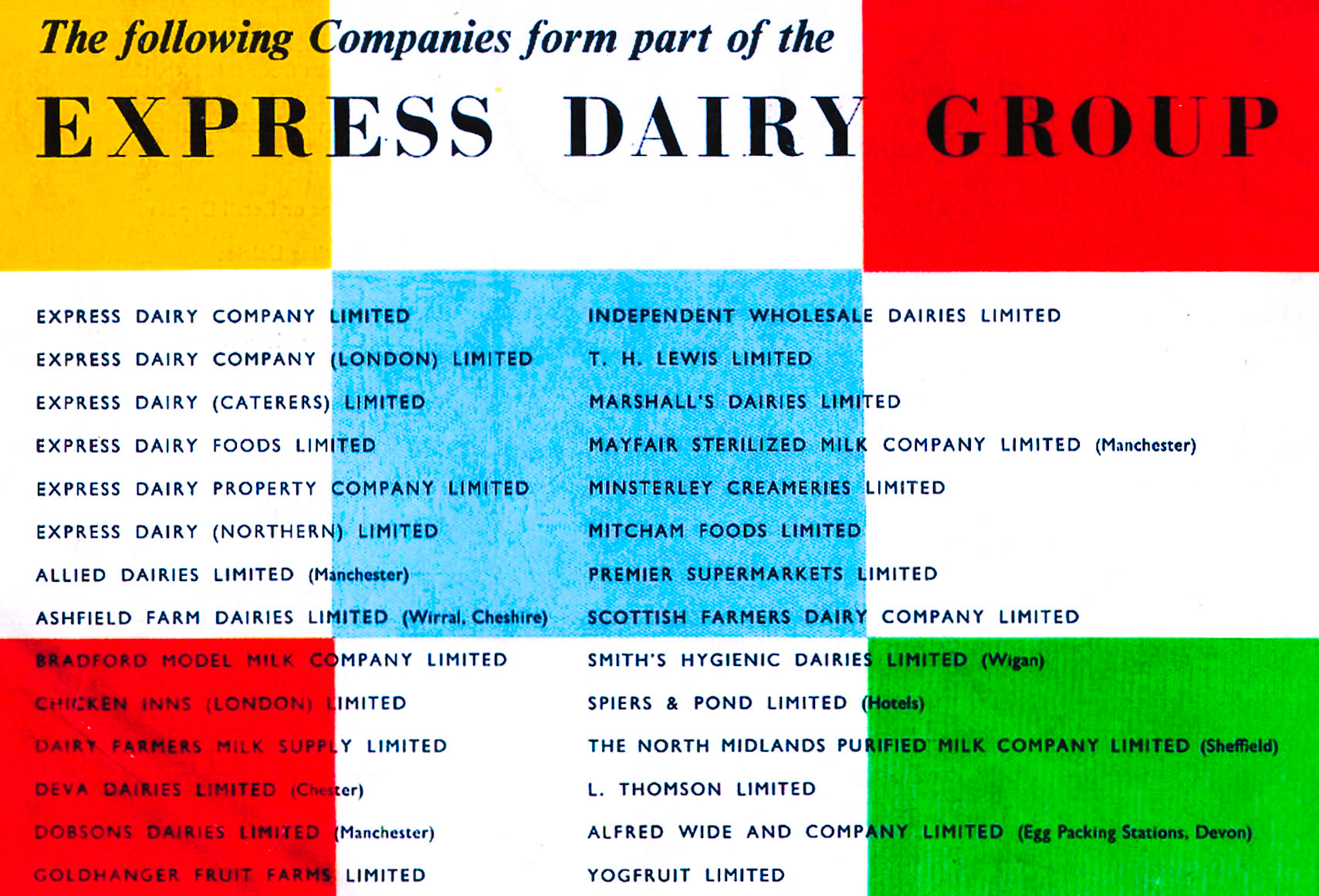 List of Express Group Companies c1960 (Courtesy Dave Fane)