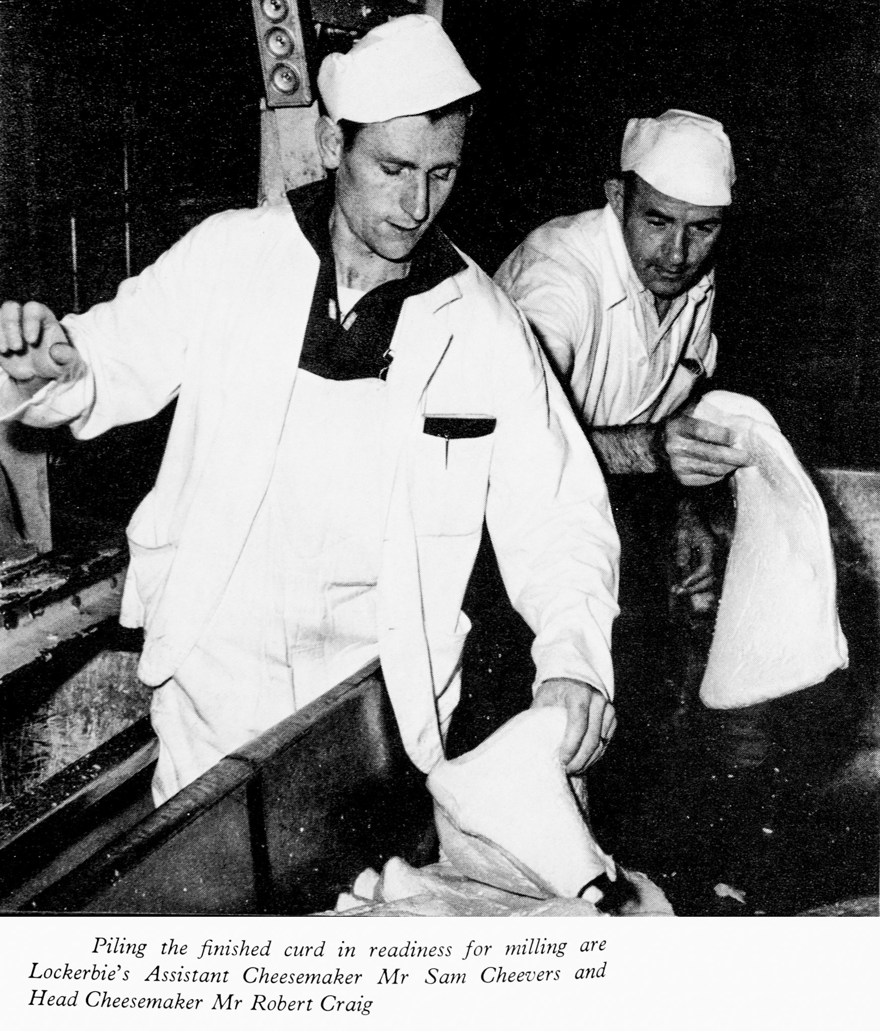 1961 Lockerbie Assistant Cheesemaker Mr Sam Cheevers with Head Cheesemaker Mr Robert Craig. (Express News Autumn)