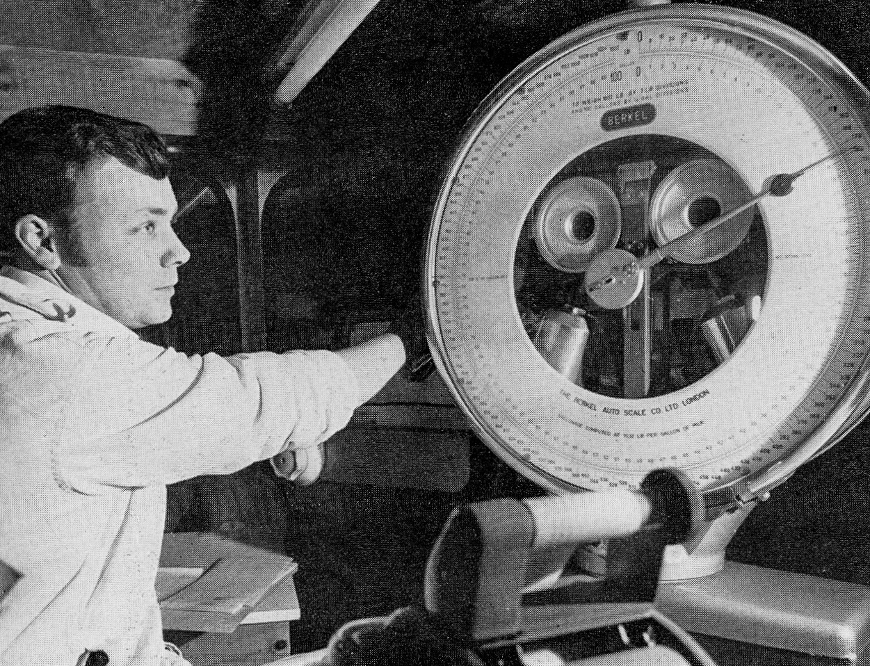 1968 Wakefield. Weight checker Mike May joined Express in 1964 and combines business with pleasure by walking out with a member of the lab staff. His tipping machine weighs and records the final intake from each farm and a copy of the daily gallonage figure reaches the farmer at the end of each month. Glennis Rodgers remembers "Mike and Helen married and opened a B&amp;B in Bridlington." (Express News Summer)