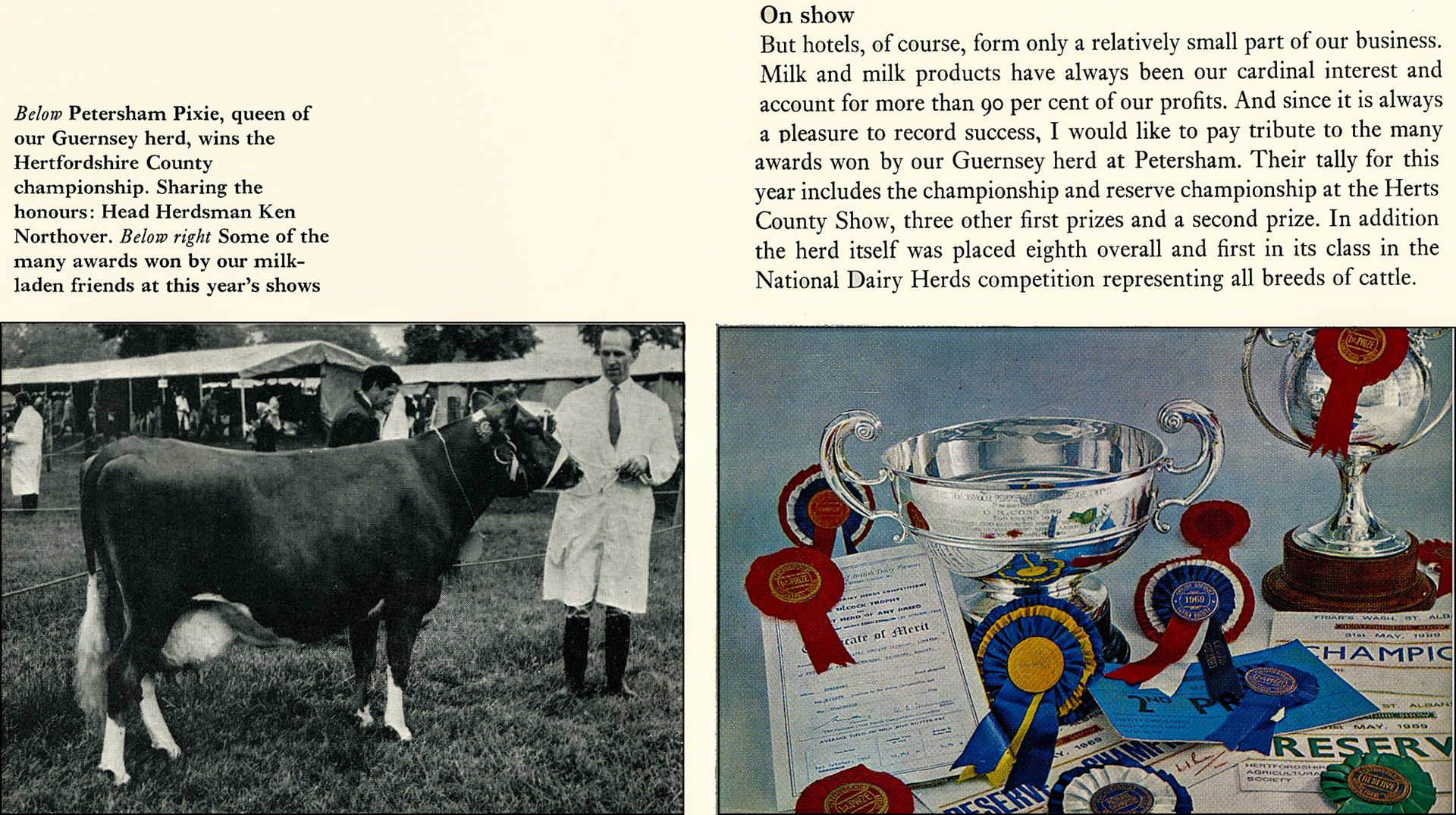 1969 E.K. Robarts pays tribute to Petersham Farm, with Ken Northover pictured with 'Petersham Pixie' (Express News Autumn)