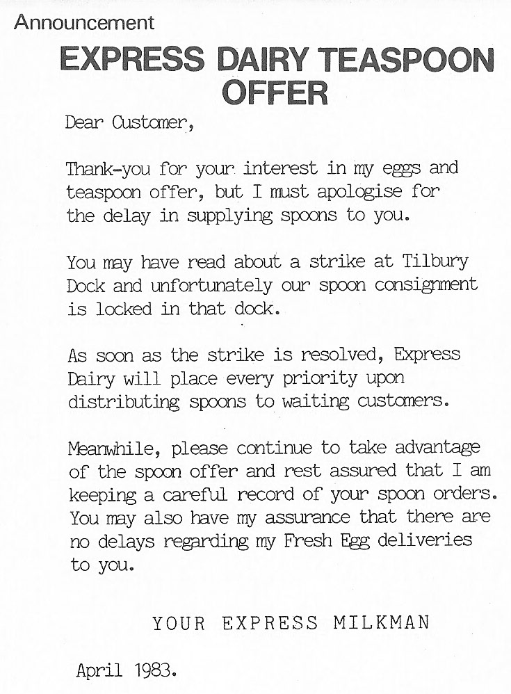 1983 Express Teaspoon apology during Tilbury Dock strike (Courtesy Paul Luke)