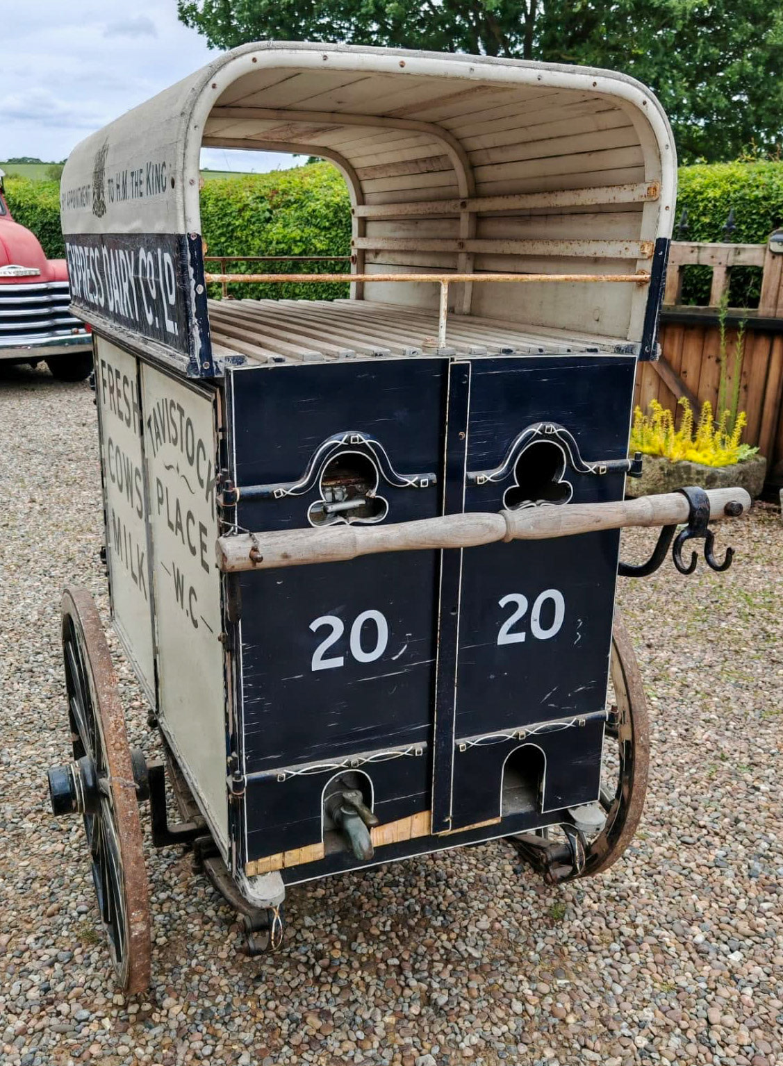 1920s Milk Cart manufactured by T.H. Lewis for a cost of £30, from Pond Cottage Antiques who have this on display at Stillington Vintage Emporium, available to view Tuesday to Saturdays 9-4 at Pond Cottage, Brandsby Road, Stillington, York YO61 1NY.
