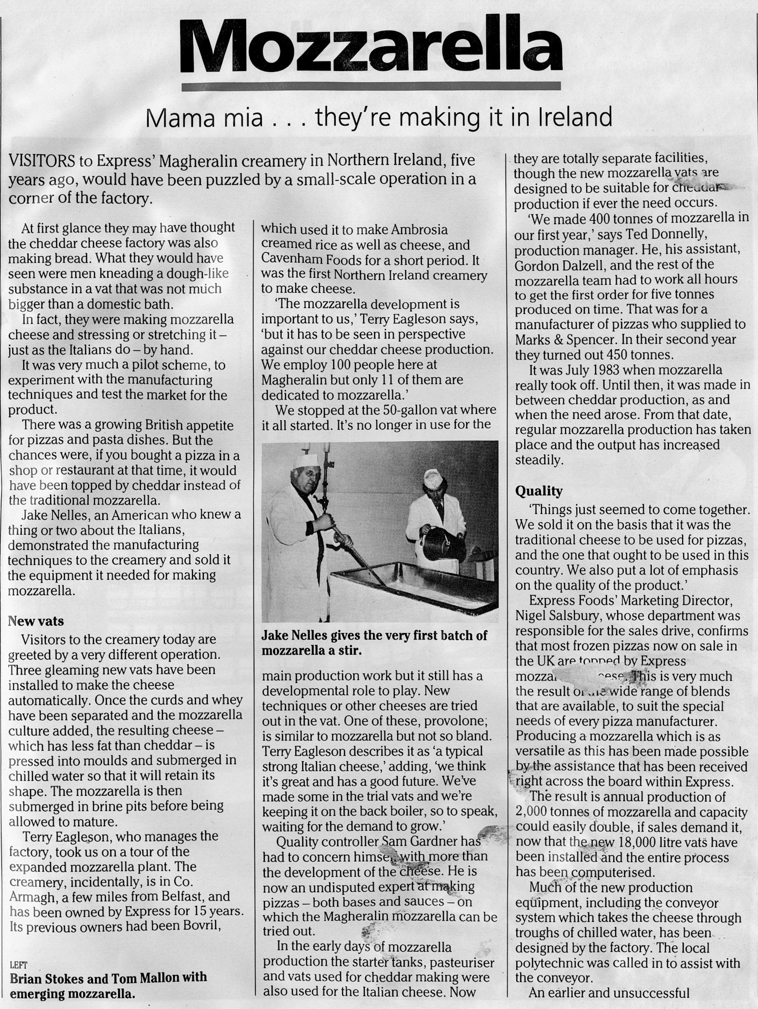 1986 Mozzarella production at Magheralin creamery in Northern Ireland