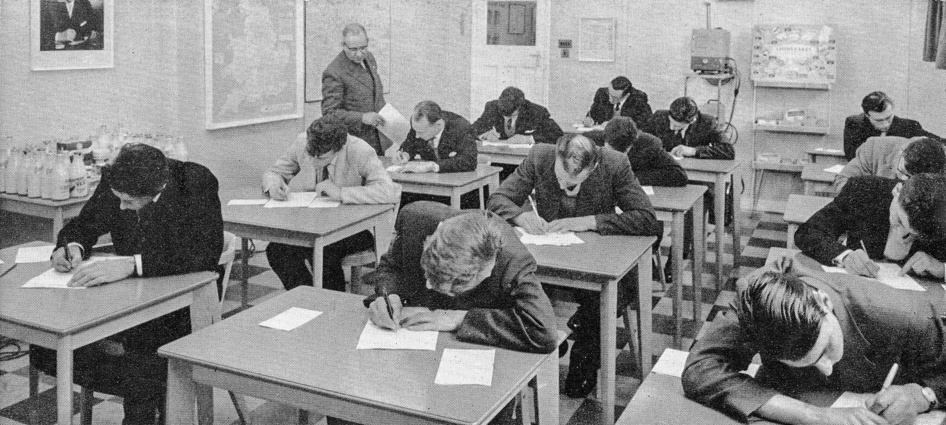 1960's Hampstead retail staff training centre, with prospective milkman taking a one-week course. (From Express Story 1864 - 1964)