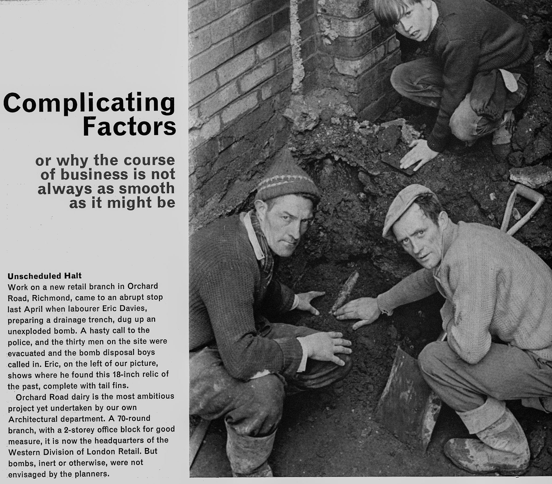 1966 Richmond Retail depot builders find an unexploded bomb. (Express News Summer 1966)