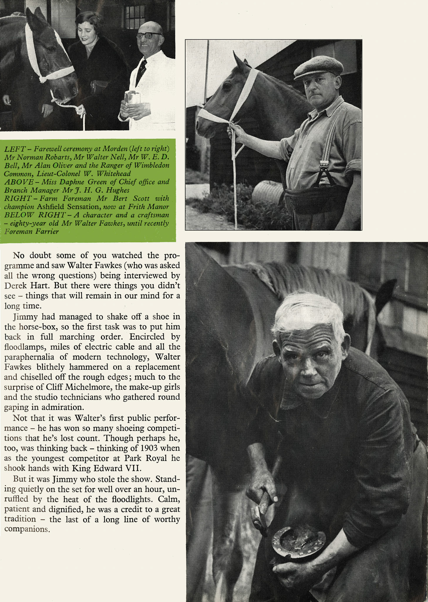 1959 'Farewell to the last horse-drawn milk round' (Express News October)