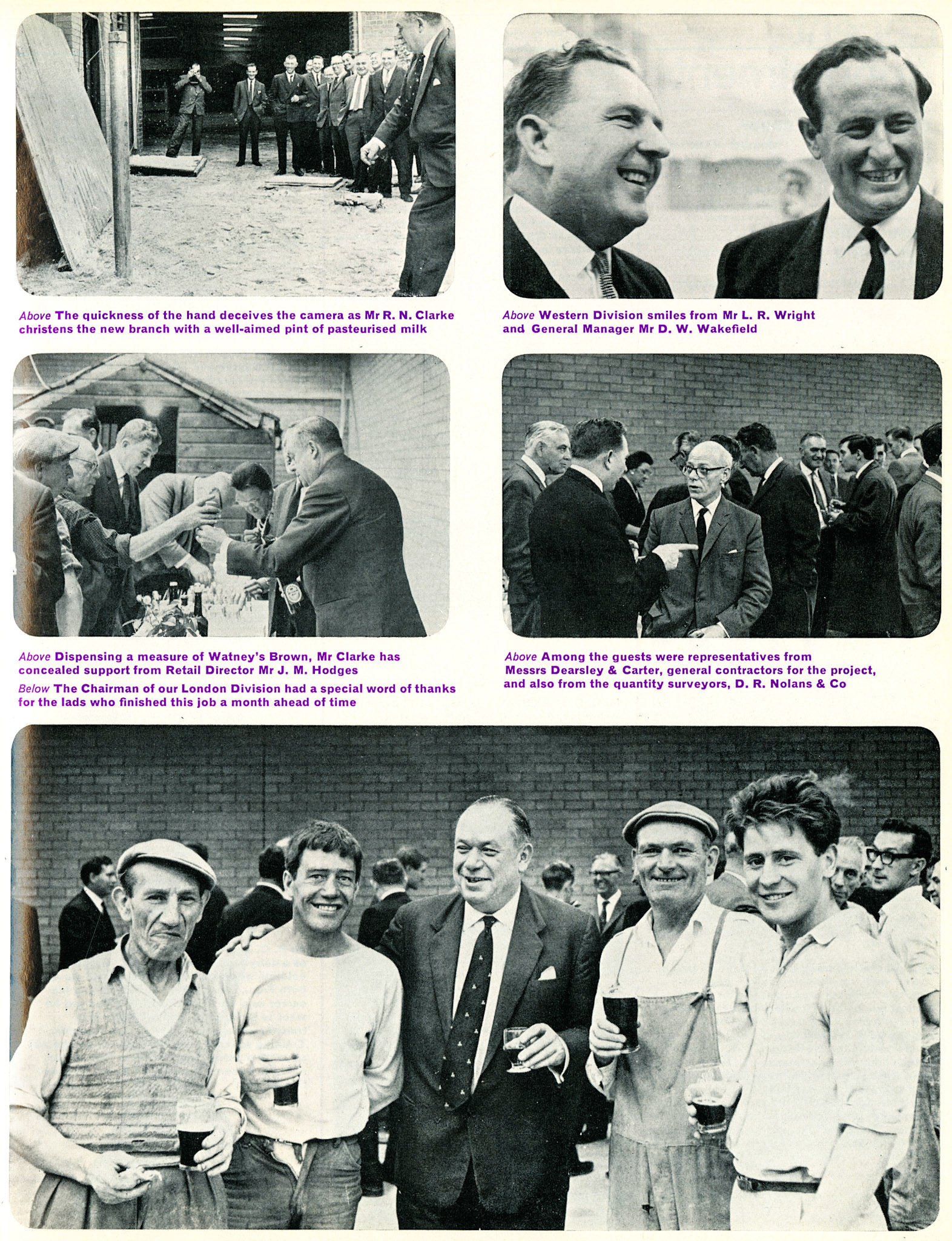 1966 Richmond Depot topping out ceremony, with Mr L.A. Aylott, Mr R. N. Clarke, David Wakefield, Jim Hodges and Austin Lockwood.  (Express News Autumn &amp; Christmas)