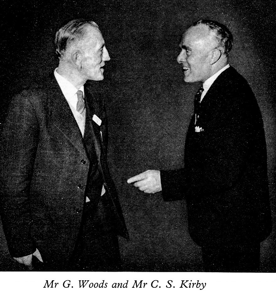 1961 Long Service Dinner at The Grosvenor Rooms, Mr G. Woods (Richmond) and Mr C.S. Kirby (Chief Office). (LSA Annual Review)