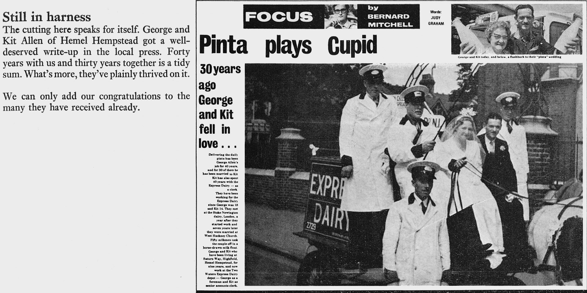 1970 Hemel Hempstead milk couple George and Kit Allen retire after 40 and 30 years. (Express News Autumn)