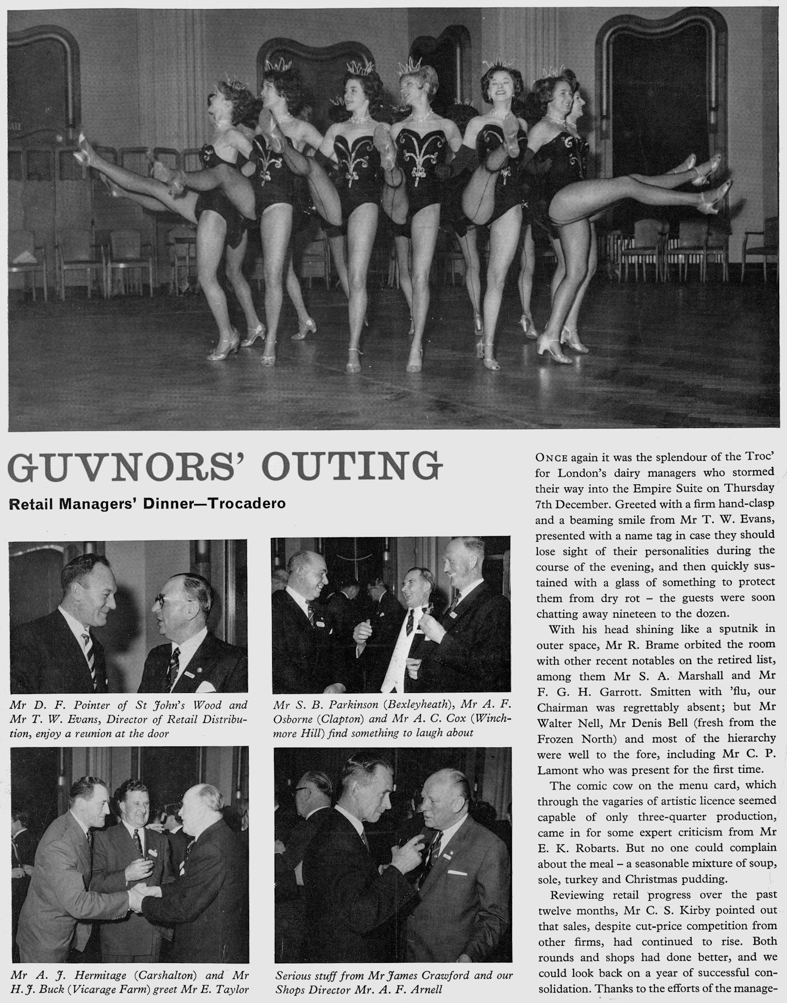 1962 Retail Managers' dinner at the Trocadero, with all the 'trimmings'.  (Express News Spring)