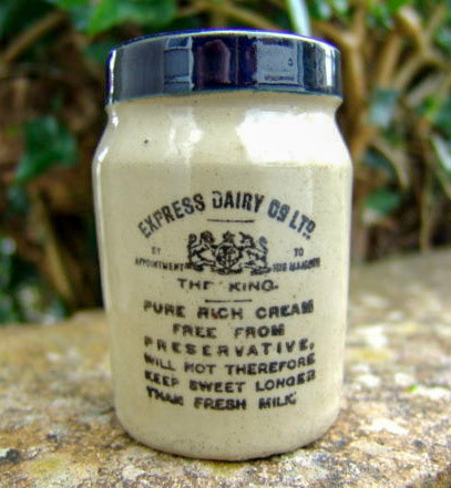 1930's? Blue top cream jar with King's Royal Coat of Arms