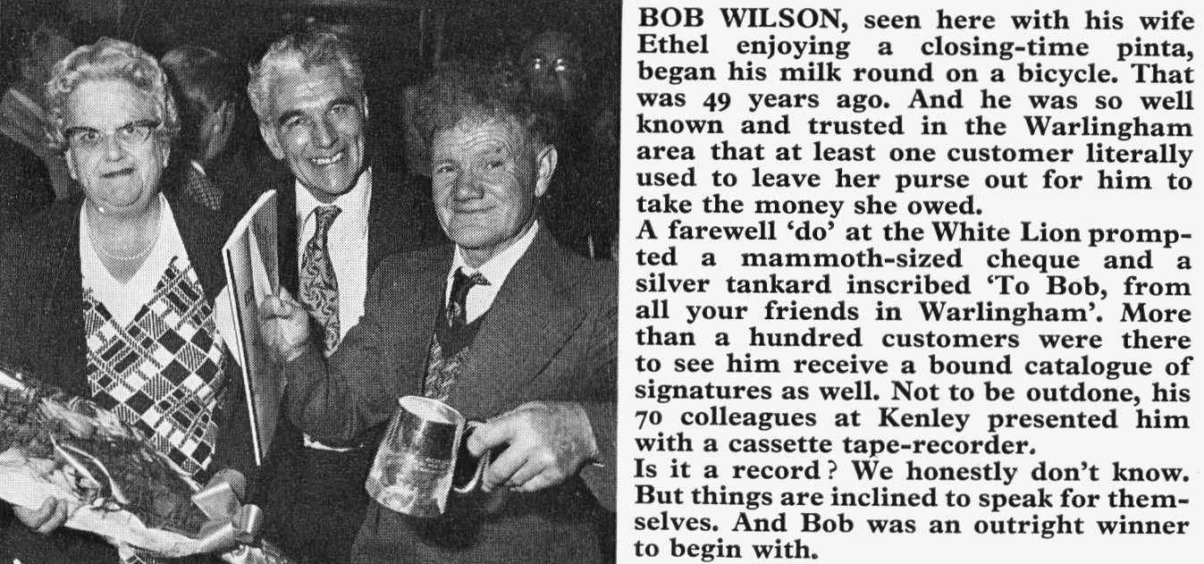 1976 Kenley milkman Bob Wilson retires after 49 years, with his wife Ethel. (Express News Autumn)