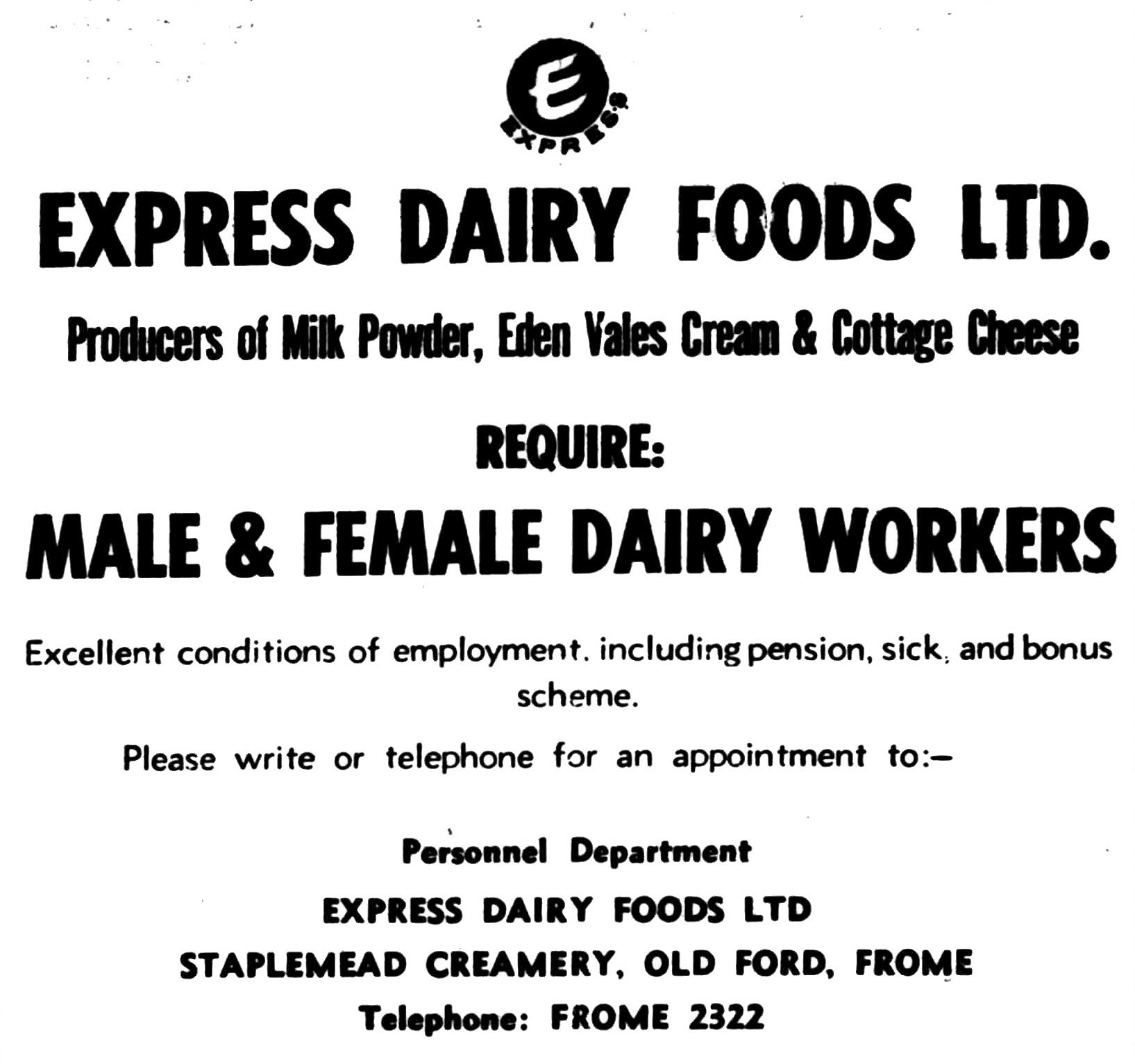 1974 Staplemead recruits new dairy staff, from the Somerset Standard, 07 June. (Courtesy of THE BRITISH LIBRARY BOARD)