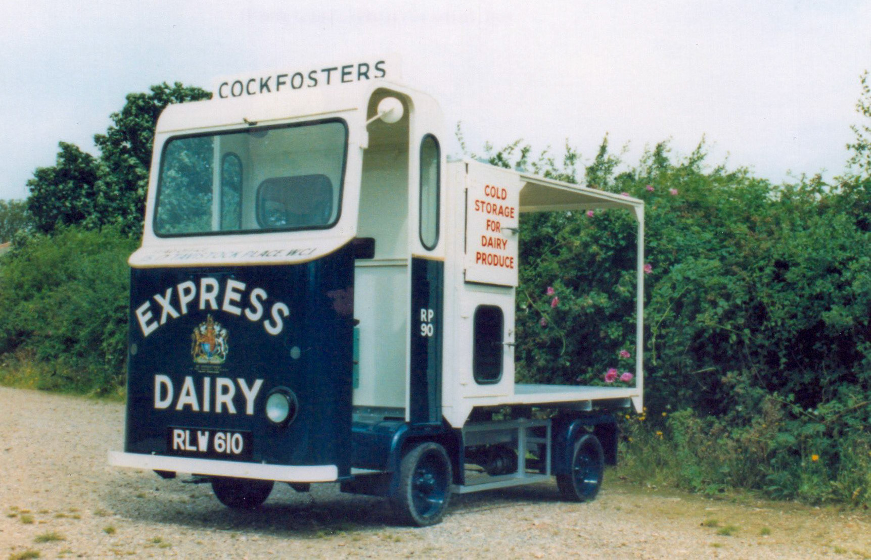1950's 'Cockfosters' 'Rider Pram' float Reg: RLW610 Fleet RP90 at the Wythall Transport museum (https://www.wythall.org.uk/). Paul Smith comments "Cockfosters depot was in a couple buildings at the back of the shop, I remember going in there a couple of times when my brothers round came was based." (Courtesy Michael Aldread)