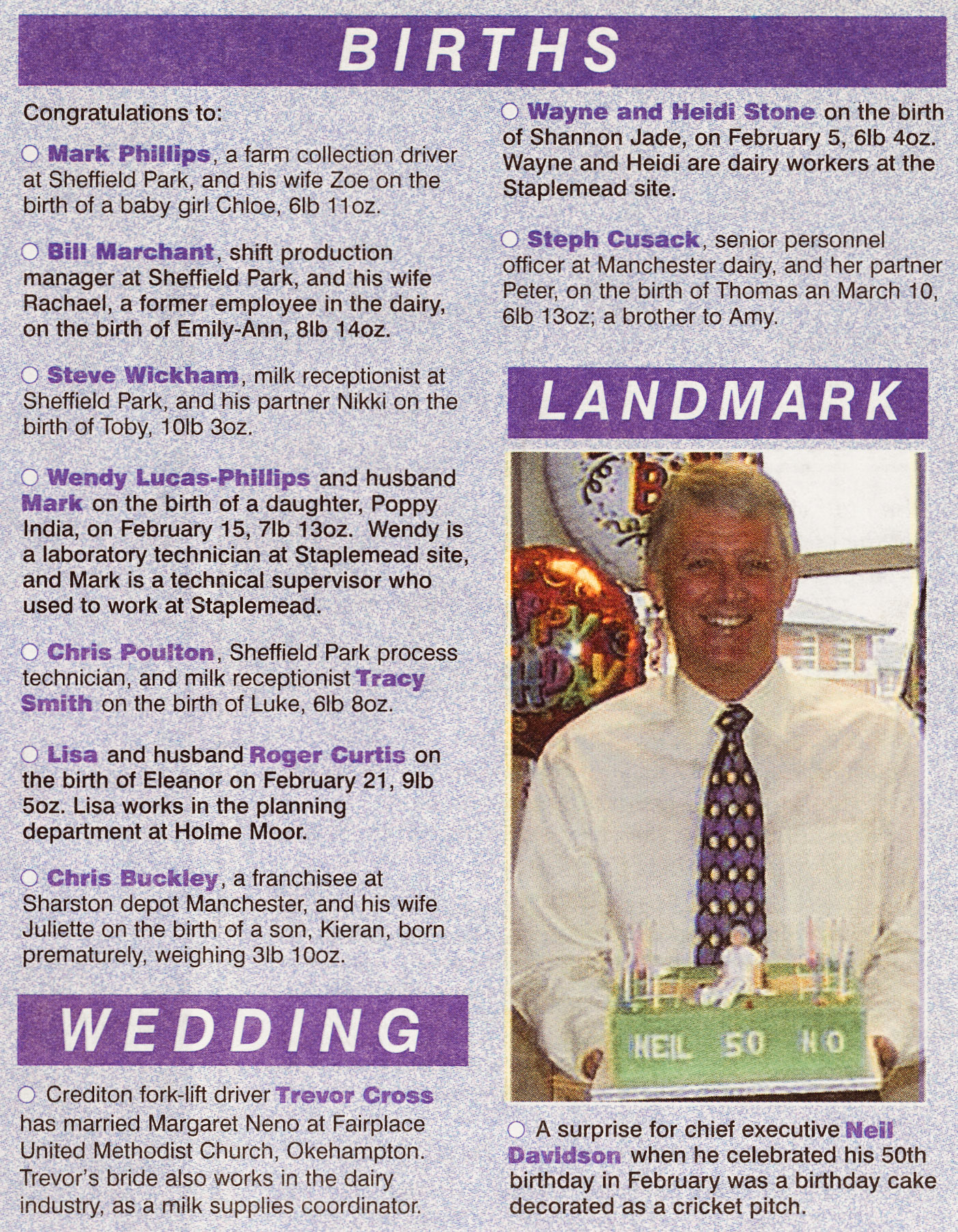 2001 Staff news, featuring Sheffield Park, Staplemead, Crediton and Manchester. (Courtesy Michael Aldread)