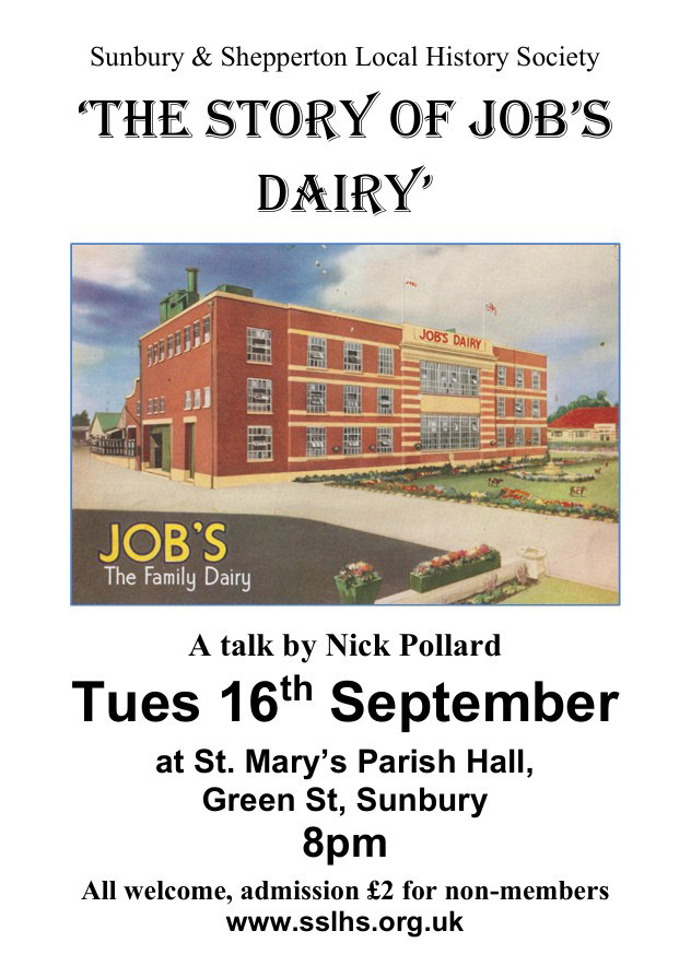 2025 Fascinating talk about the history of Job's Dairy presented by Nick Pollard, of the Sunbury and Shepperton Local History Society, with many ex-Job's employees and family members present.