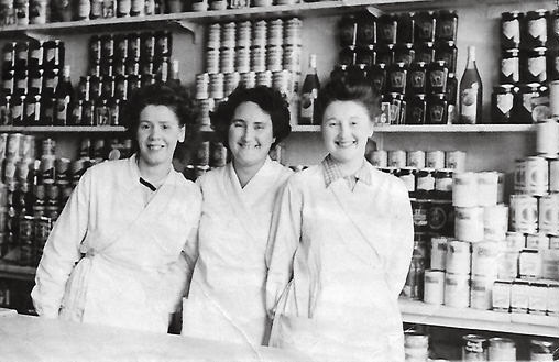 1955 Express Dairy shop at Albany Park, Sidcup. Robin Fraser Bell comments "My mum Mary Bell is on the left, then Joyce Goddard and Gladys Luxford. Their husbands were all milkmen at Express, Fred Goddard moved to Unigate at Bournemouth. My Dad Duncan Bell went on to be Assistant Manager at Welling Depot, with Derek Luxford as Manager."(Courtesy Robin Fraser Bell)
