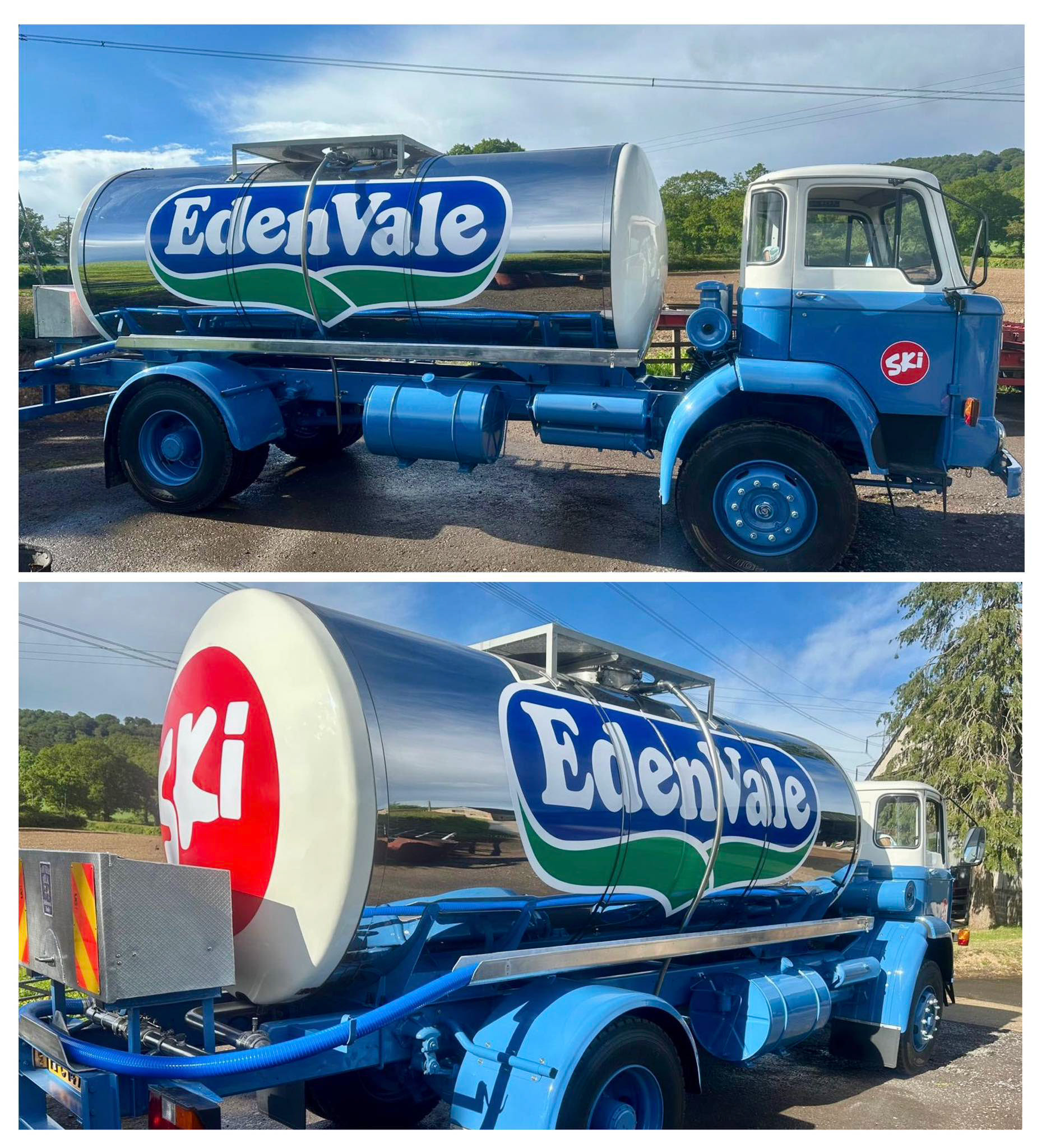 2026 R &amp; H Signs comment "We had the pleasure of signwriting this restored vintage milk tanker for a private collector. After more than 5 years of hard work bringing this classic back to life, we were proud to apply the finishing touches with the Eden Vale graphics and detailing! The polished tank and fresh sign work really finish the restoration off perfectly and we’re sure it’ll be turning heads around the agricultural shows this summer! Great to be part of such a special project 👌"