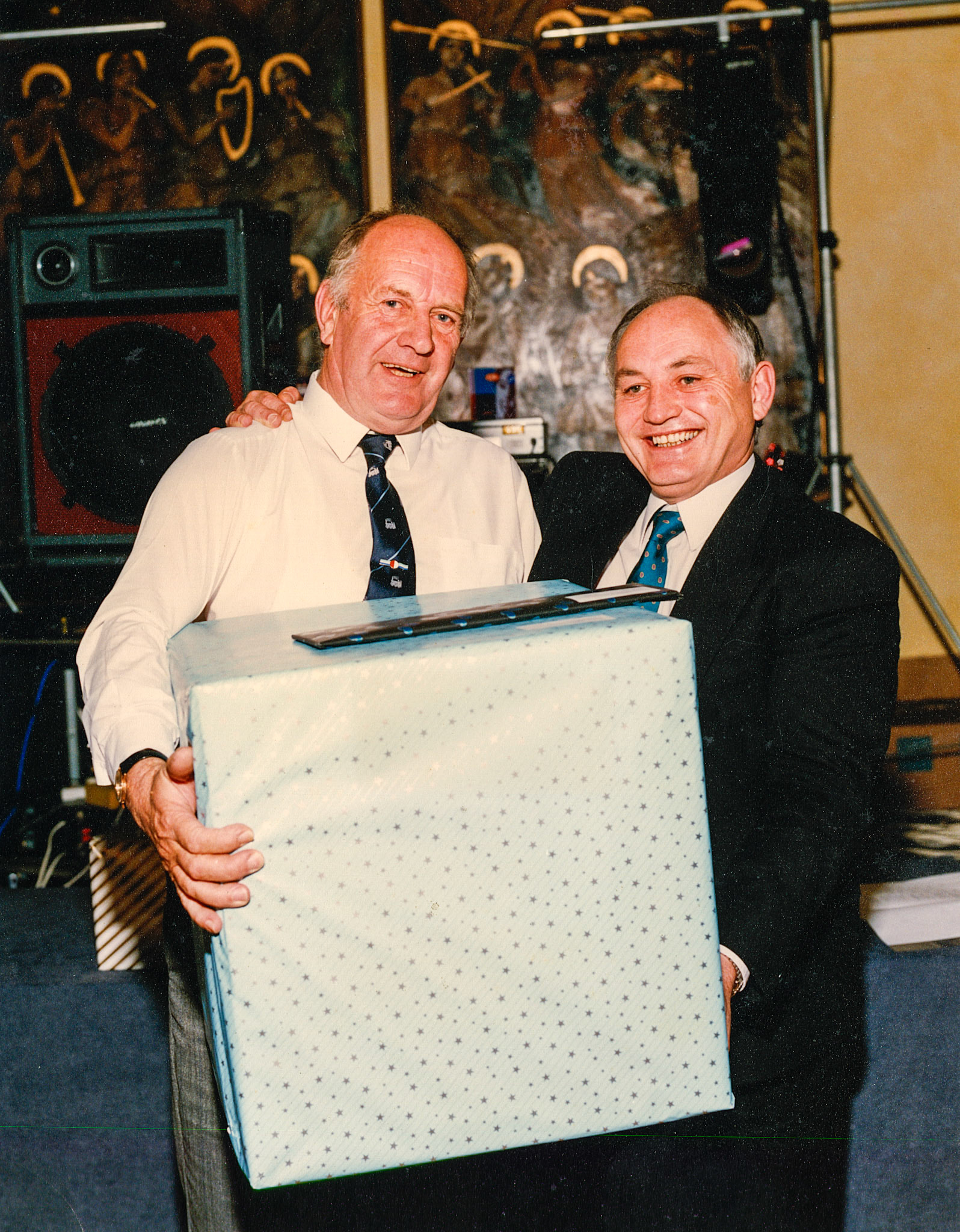 1990/91 Don Hansford receiving his 35 year service award, Brian Salter on the right. (Courtesy Don Hansford-Keith Sweetland)
