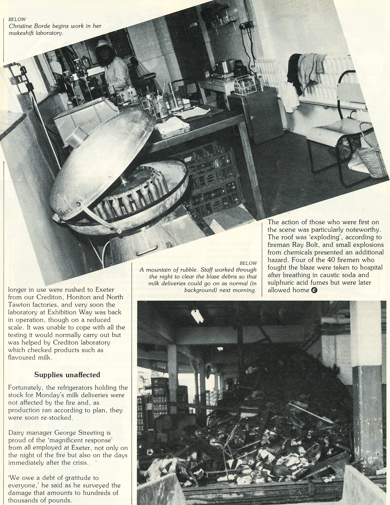 1983 Major fire at Exeter Processing Dairy destroys laboratory and stores