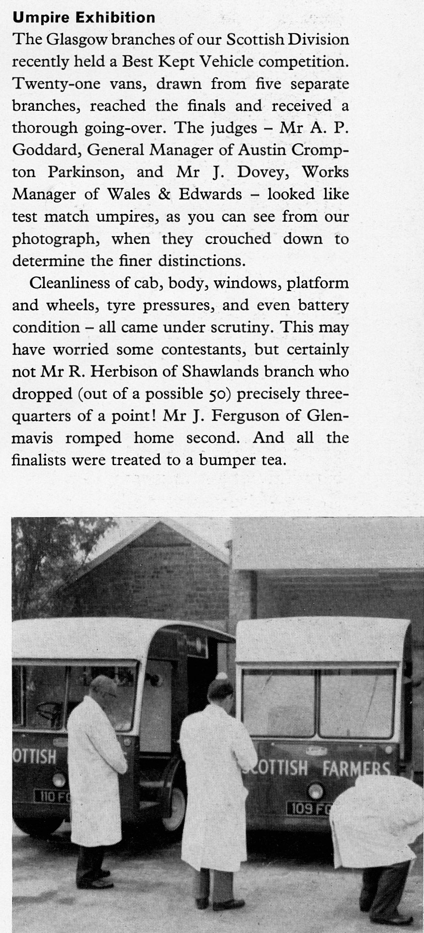 1962 Best Kept Vehicle competition in Glasgow