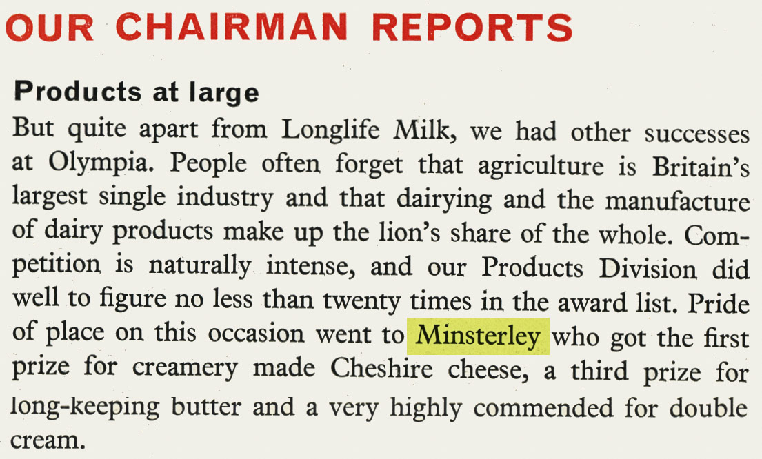 1965 Minsterley win prizes for Cheshire Cheese, butter and double cream. (Express News Christmas)