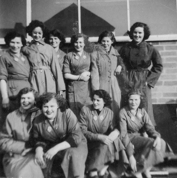 1950's Minsterley Group.Lucy Walker comments "Back row, 3rd on the left Mary Rowson, my Nan". Wendy Jones comments "Margaret Titley is on this picture, my Auntie, 3rd from left bottom row."  (Courtesy Monica Corfield, Pontesbury past and present FB Group)