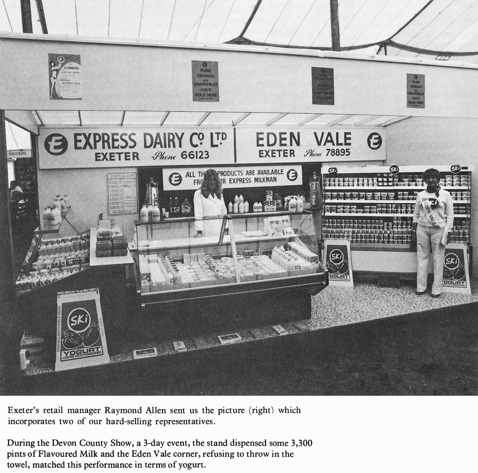 1978 Devon County Show stand. Martin Evans, Wendy Hawker and Jimmy Reid recognise Annette Riches behind the counter. (Express News Autumn)