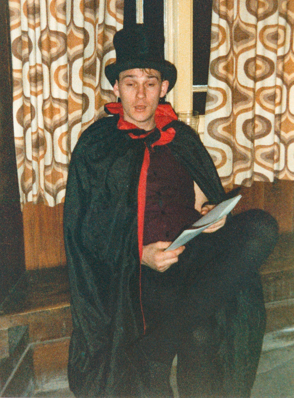 1988 Honiton staff (Chris Hawkins) celebrate the first Red Nose Day, Fountain Head Inn, Branscombe, Devon. (Courtesy Tim Pearce)
