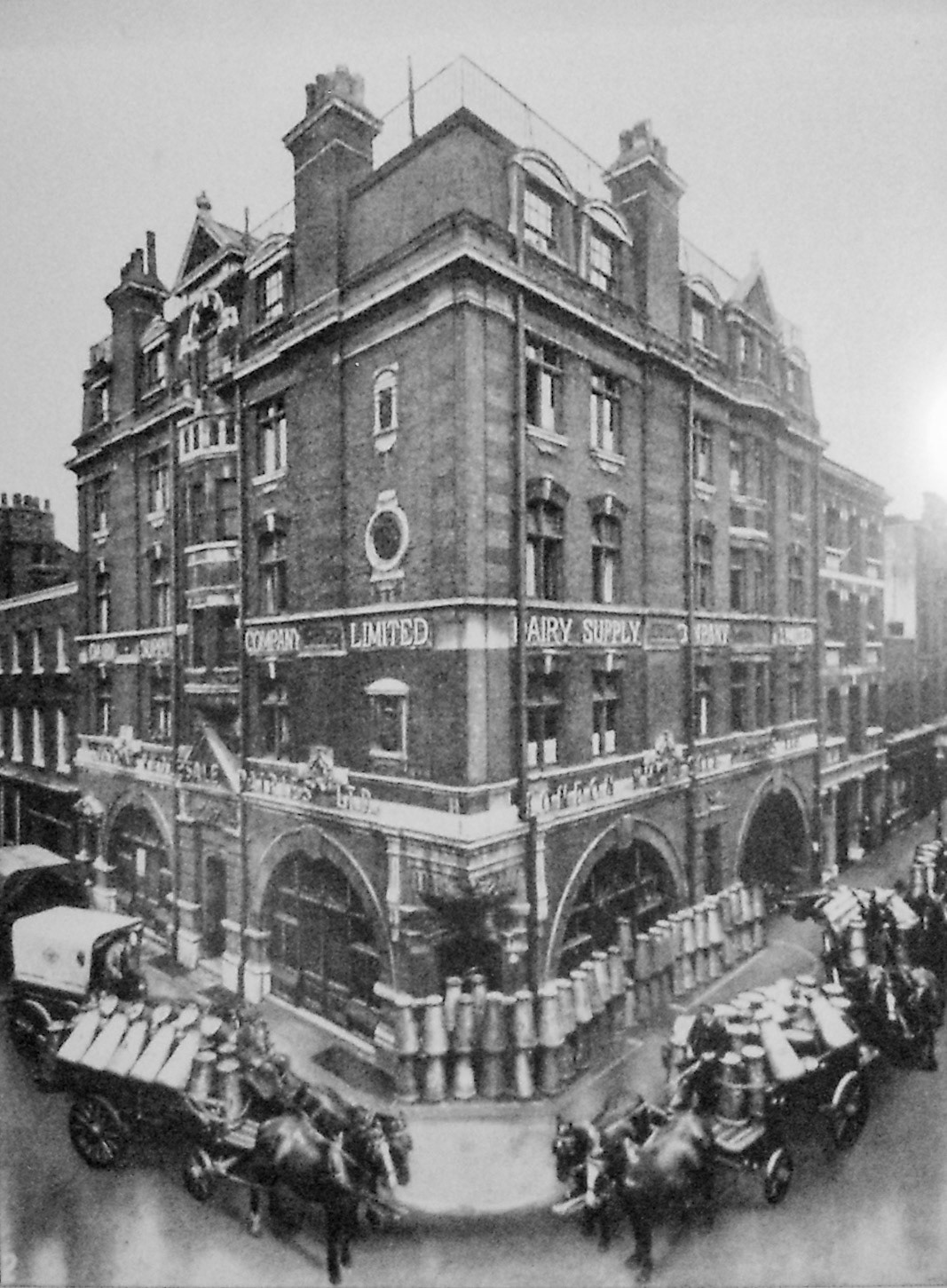 1890's The Dairy Supply Company, Coptic Street, from framed picture in Pizza Express 2016. (Courtesy Baldwin Hamey, https://baldwinhamey.wordpress.com/2013/08/05/dairy-supply-company/)