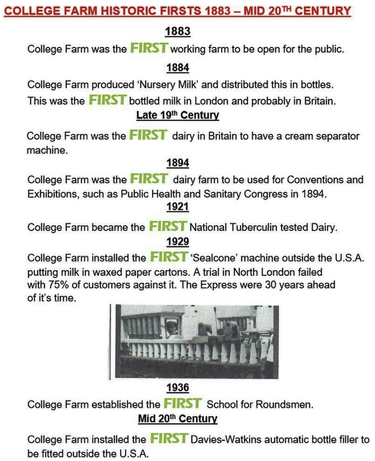 1950's College Farms Firsts 1883- Mid 20th Century (from college.farm-co.uk profile picture)