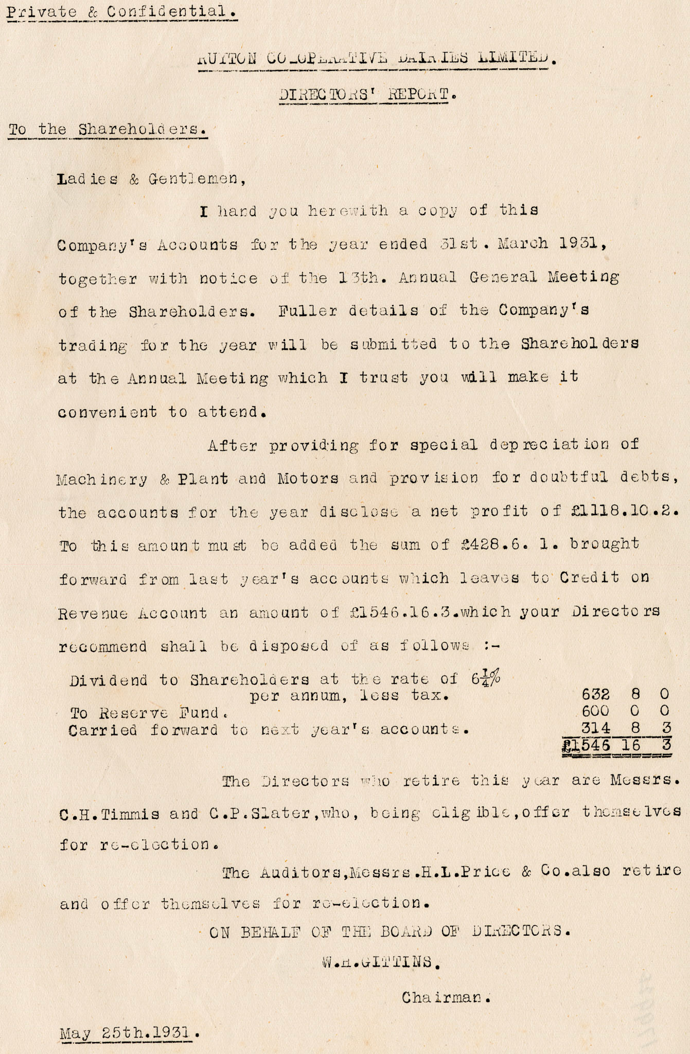 1931 Directors Report