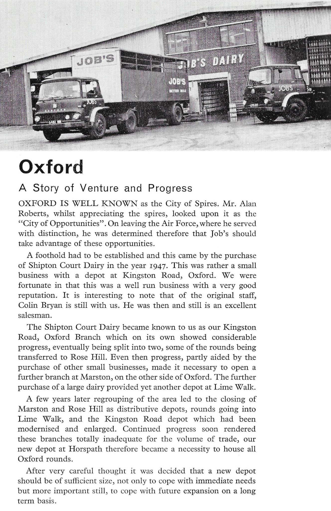 1964 Oxford Depot whilst part of Job's Dairy. (From Book of Job House Magazine, Winter)