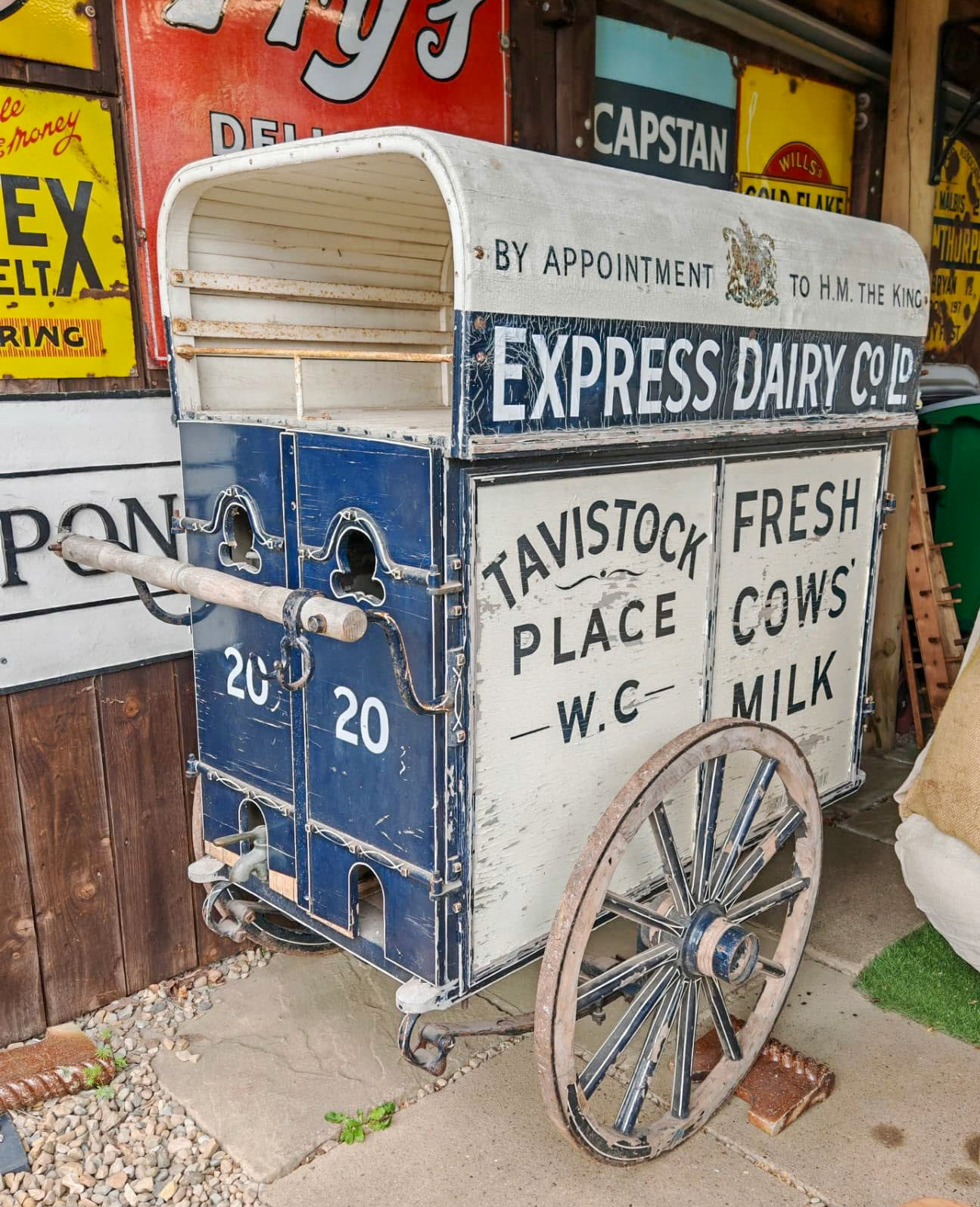1920s Milk Cart manufactured by T.H. Lewis for a cost of £30, from Pond Cottage Antiques who have this on display at Stillington Vintage Emporium, available to view Tuesday to Saturdays 9-4 at Pond Cottage, Brandsby Road, Stillington, York YO61 1NY.