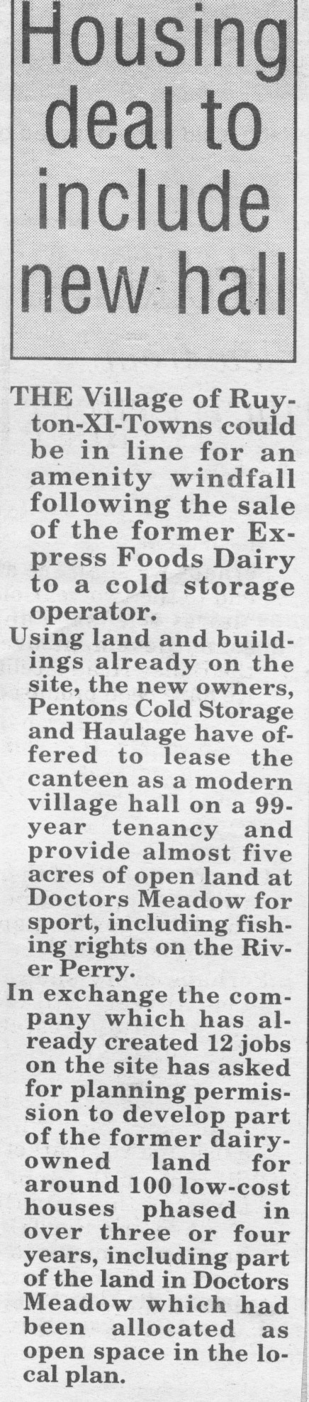 1994 Planning Applications following the purchase of the Ruyton Creamery site by Pentons Cold Storage and Haulage. (Courtesy Yoland Brown, Yoland@eleventowns.co.uk, www.eleventowns.uk/history.html)
