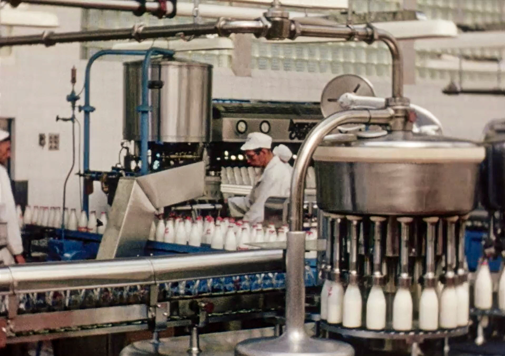 1954 South Morden Processing-bottle filling. (Stills from Express Dairy Film)