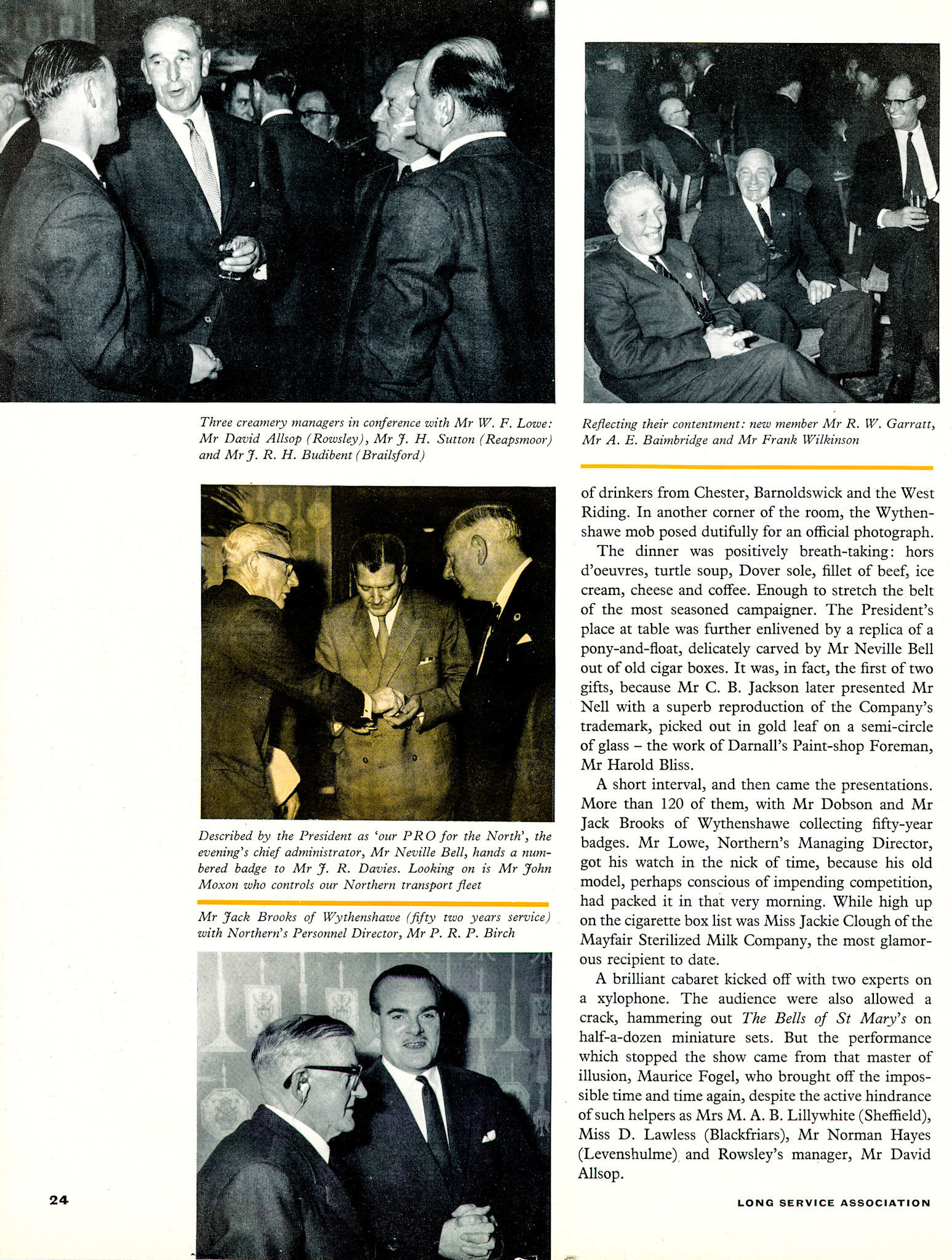 1961 Rowsley, Brailsford and Barnoldswick Creameries Long Service Dinner at Manchester.  (LSA Annual Review)