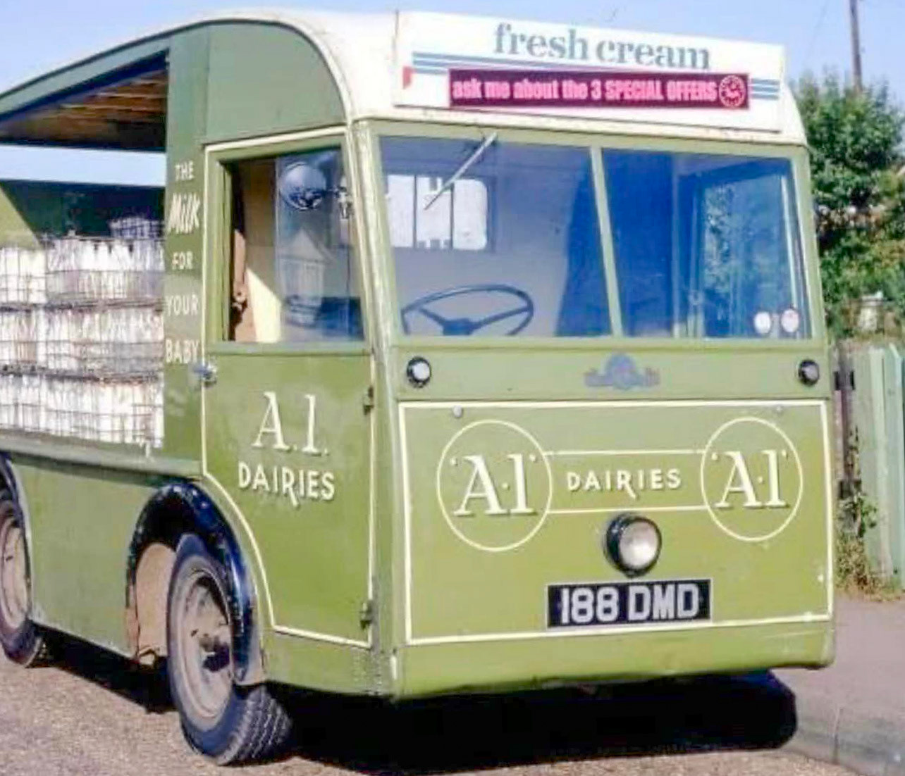 1968 A1 Dairies milk float, Nash's Corner, Welham Green (Photo R. Kingdon, North Mymms Collection)