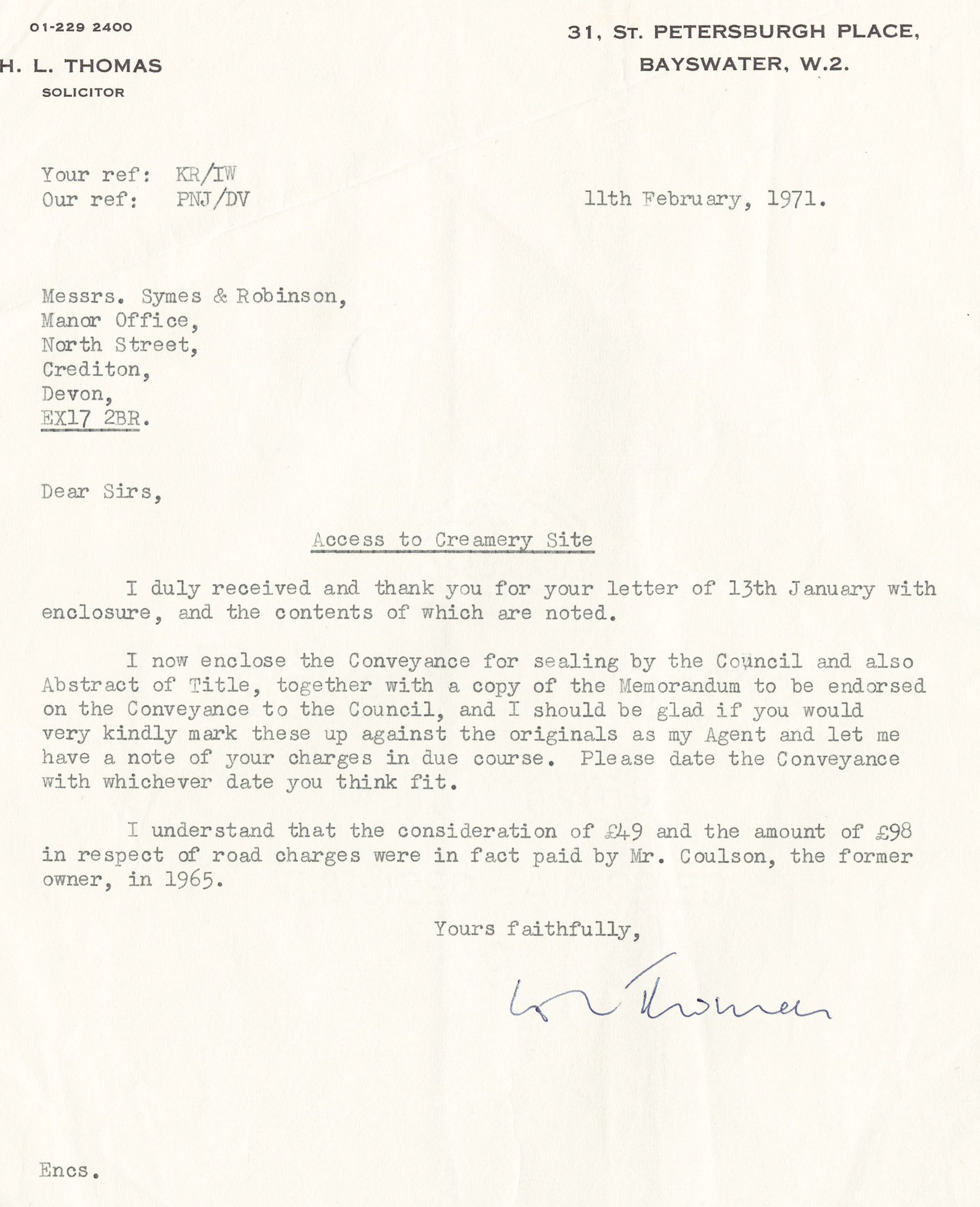 1971 Correspondence with Crediton Council regarding access to creamery site(Courtesy Crediton Museum)